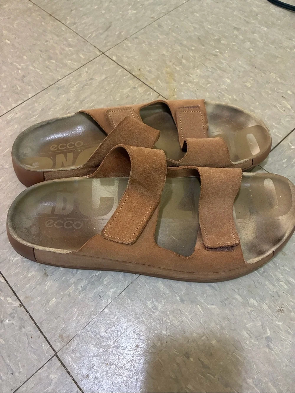 Ecco Brown Suede Double Strap Cozmo Slide Sandals men’s 46/12